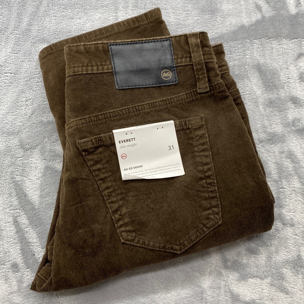 AG Adriano Goldschmied Everett Slim Straight Brown Corduroy Pants 31R X 33NEW